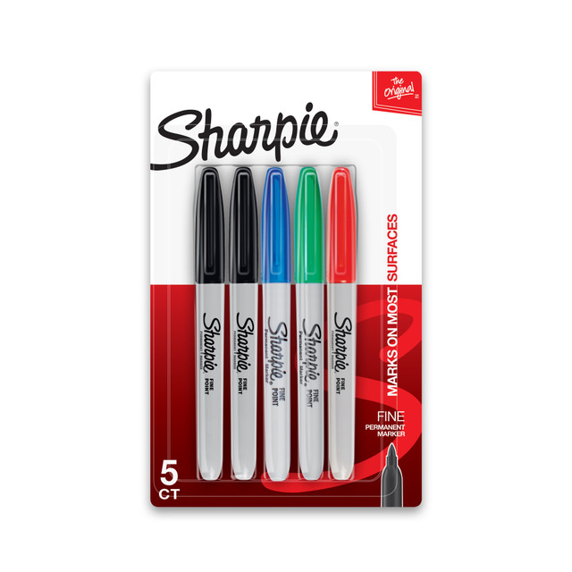 NEWELL BRANDS INC. 30653 Sharpie Permanent Fine-Point Markers, Assorted Colors, Pack Of 5 Markers