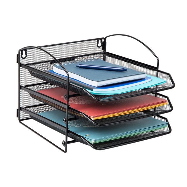 EMS MIND READER LLC 3THANG-BLK Mind Reader Wall Mountable 3-Tier Paper Tray Desktop Organizer, 9-3/4inH x 14-1/4inW x 11-1/2inD, Black EMS MIND READER LLC 3THANG-BLK Mind Reader Wall Mountable 3-Tier Paper Tray Desktop Organizer, 9-3/4inH x 14-1/4inW x 11-1/2inD, Black