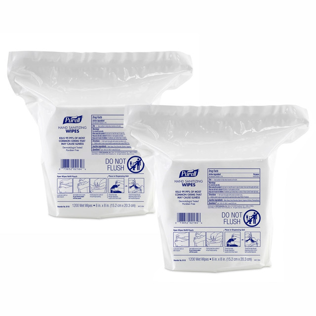 GOJO INDUSTRIES INC 9118-02 Purell Hand Sanitizing Wipes, Unscented, 1200 Wipes Per Pack, Carton Of 2 Packs GOJO INDUSTRIES INC 9118-02 Purell Hand Sanitizing Wipes, Unscented, 1200 Wipes Per Pack, Carton Of 2 Packs
