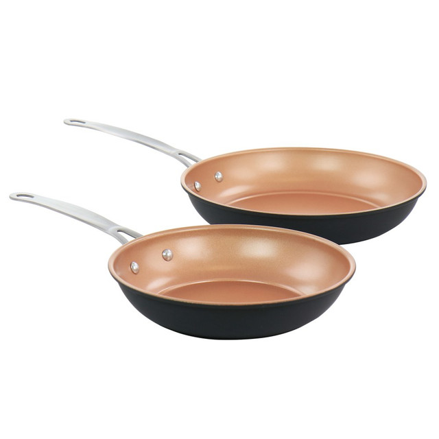 GIBSON OVERSEAS INC. 995116309M Gibson Home Chestnut 2-Piece Carbon Steel Non-Stick Frying Pan Set, Copper