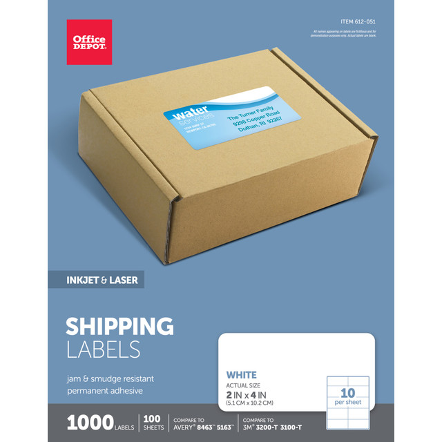 OFFICE DEPOT 505-O004-0008 Brand Inkjet/Laser Shipping Labels, Rectangle, 2in x 4in, White, Pack Of 1,000 OFFICE DEPOT 505-O004-0008 Brand Inkjet/Laser Shipping Labels, Rectangle, 2in x 4in, White, Pack Of 1,000