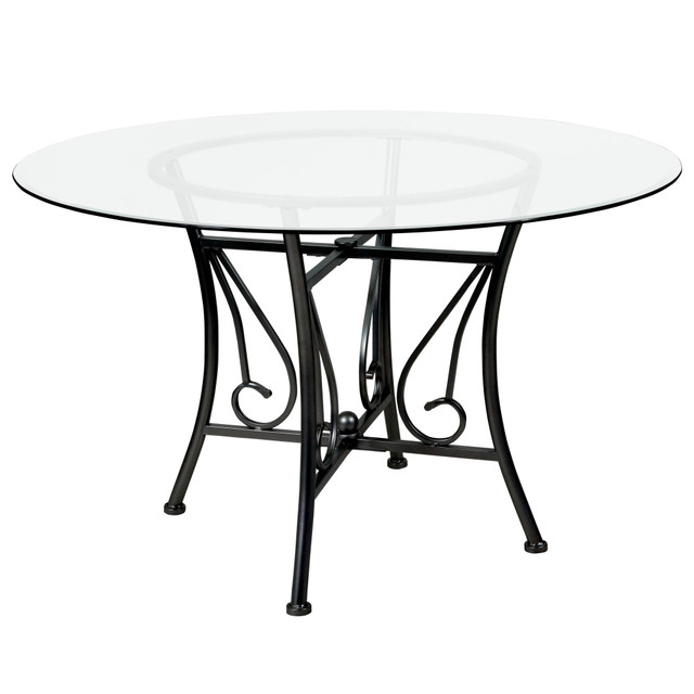 FLASH FURNITURE XUTBG22  Round Glass Dining Table, 29inH x 48inW x 48inD, Clear/Black