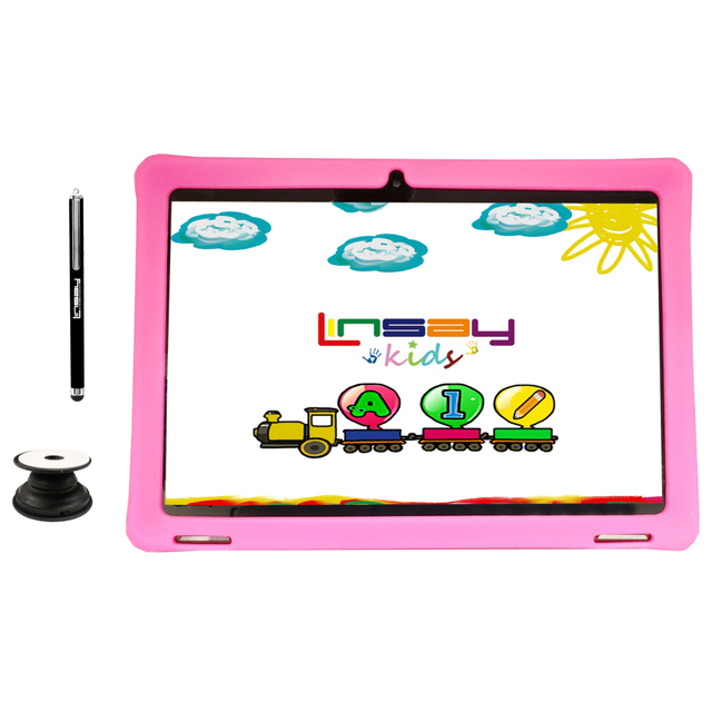 INFOLIST CORP. Linsay F10IPKIDSPP  F10IPS Tablet, 10.1in Screen, 2GB Memory, 64GB Storage, Android 13, Kids Pink