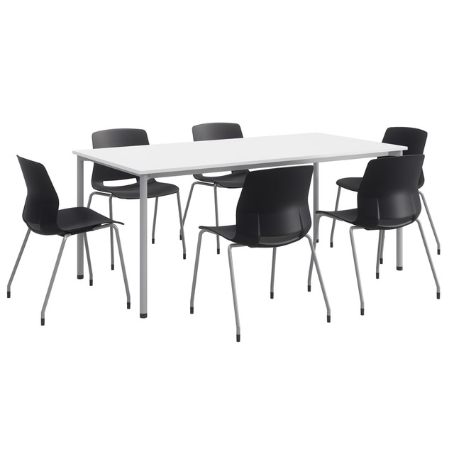 KENTUCKIANA FOAM INC 840031922830 KFI Studios Dailey Table Set With 6 Poly Chairs, White/Silver Table/Black Chairs