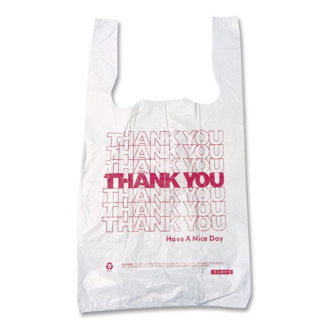 BROWN PAPER GOODS Barnes Company 10519THYOU Thank You High-Density Shopping Bags, Have a Nice Day Labeling, Cut-Out Handles, 10" x 5" x 19", White/Red, 2,000/Carton