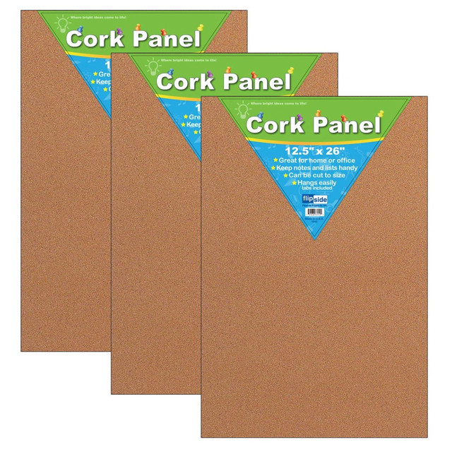 EDUCATORS RESOURCE Flipside FLP37012-3  Cork Panels, 12-1/2in x 26in, Natural, Pack Of 3 Panels