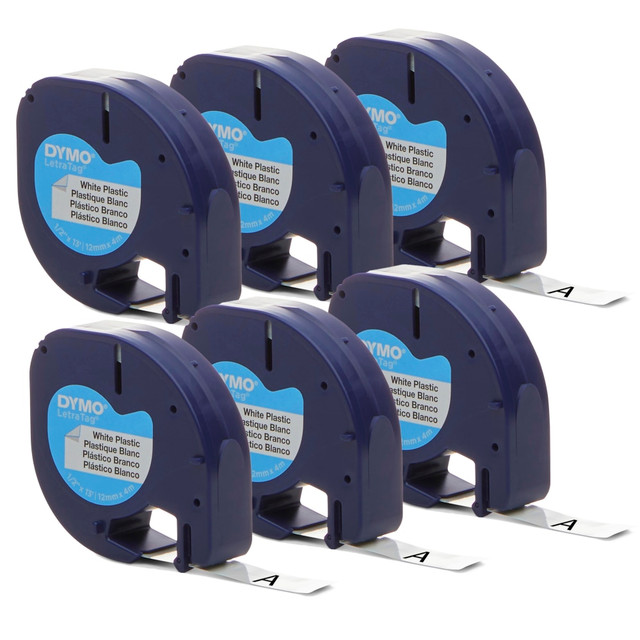 DYMO LetraTag Plastic Labels are tough and tear-resistant and print black text on white labels. Created specifically for your LetraTag label maker, they provide an economical solution for labeling almost anything, anywhere in your home.  Direct Thermal print technology compatible with Dymo LetraTag Personal Labelmakers  1/2in x 13ft; Black print on white plastic background  Flexible performance with fast and easy label application  Easy-peel, split-back design  Includes 6 rolls total.