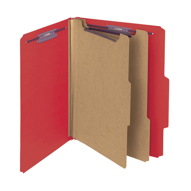 SMEAD MFG CO 14202 Smead Pressboard Classification Folders With SafeSHIELD Fasteners, 2 Dividers, Letter Size, 100% Recycled, Bright Red, Box Of 10 SMEAD MFG CO 14202 Smead Pressboard Classification Folders With SafeSHIELD Fasteners, 2 Dividers, Letter Size, 100% Recycled, Bright Red, Box Of 10