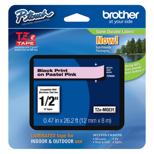 BROTHER INTL CORP TZEMQE31 Brother PTouch Laminated TZe Tape, 0.47in x 26.2ft, Pink