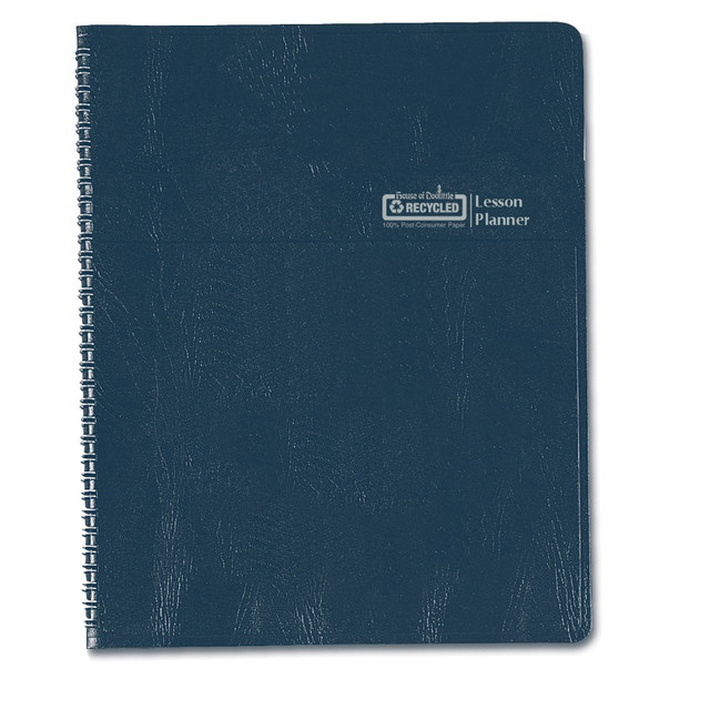 Stylish planner helps make sure you are on schedule.  Weekly lesson planner includes 8 class periods for up to 41 weeks with extra pages for changes. Designed to last for an academic school year.  Includes 2 calendar pages, 2 school event pages, semester outlines and 8 seating charts per semester.  Simulated leather cover provides a sleek, professional look.  Spiral-bound construction helps you find the pages you need quickly.  Comes with 2 books for multiple users or multiple school years.  Forest Stewardship Council (FSC) certified - all the wood or paper in the product comes from reclaimed (re-used) material.  Contains Recycled Content - See Specs for Details.