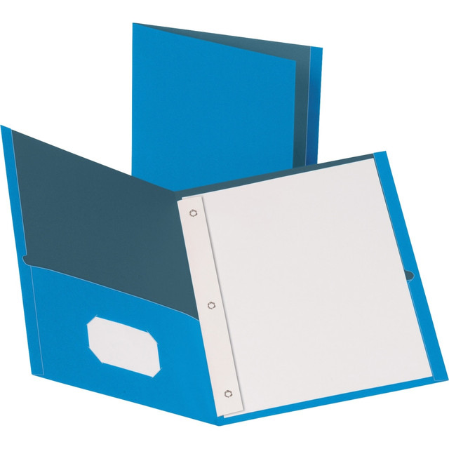 SP RICHARDS 78507 Business Source Leatherette Storage Pockets Fastener Folders, Letter Size, 8 1/2in x 11in, Light Blue, Box Of 25 Folders