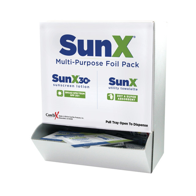 SCULPTO CTSS010661 SunX SPF-30 Single-Use Sunscreen Lotion/Towelette Combo in Wallmount Dispenser, Box of 50