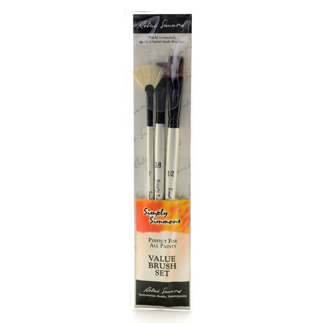 DALER-ROWNEY LTD 255300006 Robert Simmons Simply Simmons Value Paint Brush Set, Grass And Grain, Assorted Sizes, Assorted Bristles, White, Set Of 3