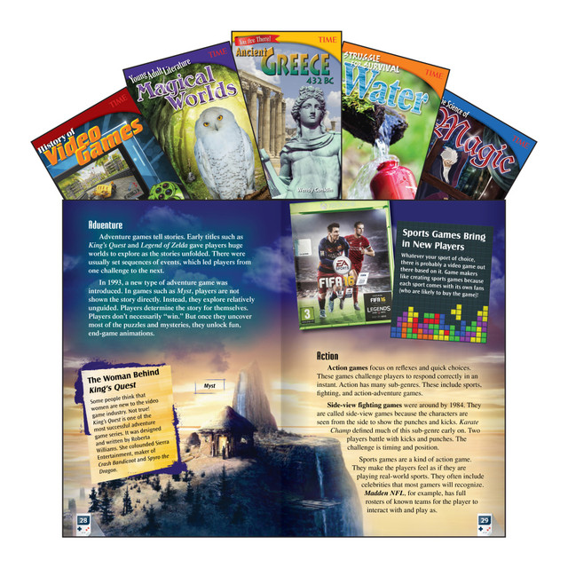 Packed with high-interest articles, this text set is an easy way to quickly fill your classroom library with educational content that your students will enjoy reading. The eye-catching pictures and factual sidebars help ensure that kids stay engaged all the way through until the end.  Complex and interesting texts help kids strengthen their reading comprehension skills.  Table of contents, glossary, index and readers guide direct students to the articles that spark their interest the most.  Attention-grabbing pictures and sidebars help keep young learners fully engaged.  Aligned to meet state and national standards.  Designed for students in grade 6.  Set includes 5 books to quickly fill your classroom shelves.