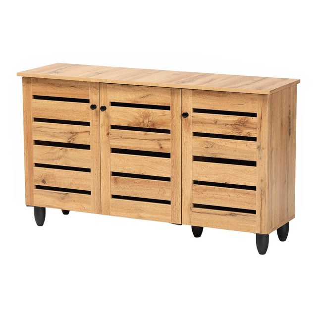 WHOLESALE INTERIORS, INC. 2721-11992 Baxton Studio Gisela 45inW 3-Door Shoe Storage Cabinet, Oak Brown WHOLESALE INTERIORS, INC. 2721-11992 Baxton Studio Gisela 45inW 3-Door Shoe Storage Cabinet, Oak Brown