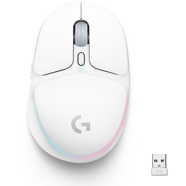 LOGITECH 910-006365  G705 Gaming Mouse - Wireless - Bluetooth/Radio Frequency - Rechargeable - White Mist - USB - 8200 dpi - 6 Button(s) - 6 Programmable Button(s)