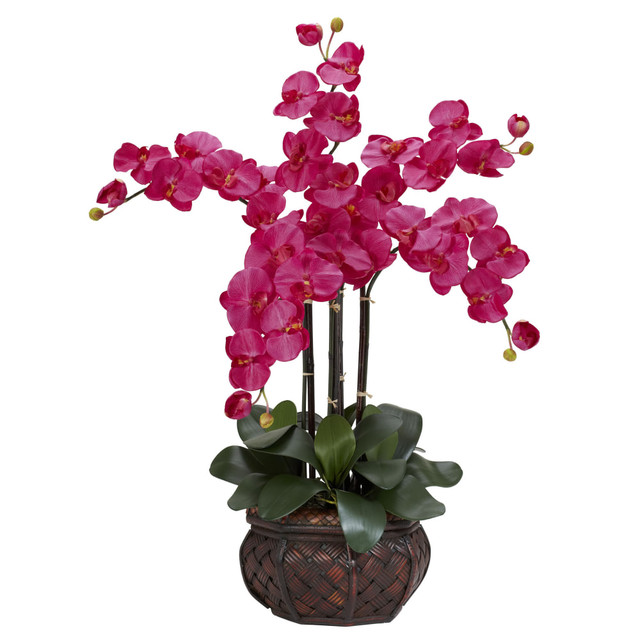 NEARLY NATURAL INC. 1211-BU Nearly Natural 31inH Silk Phalaenopsis Arrangement With Decorative Pot, Beauty