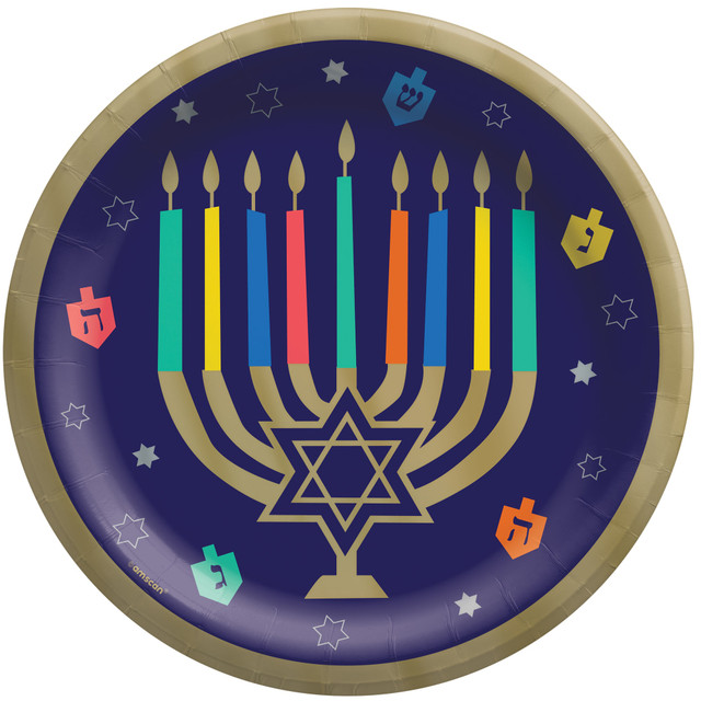 AMSCAN 722903  Hanukkah Joy Paper Plates, 10in, Blue, Pack Of 40 Plates