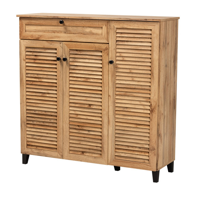 WHOLESALE INTERIORS, INC. 2721-11928 Baxton Studio Coolidge 46inW 3-Door Shoe Storage Cabinet With Drawer, Oak Brown