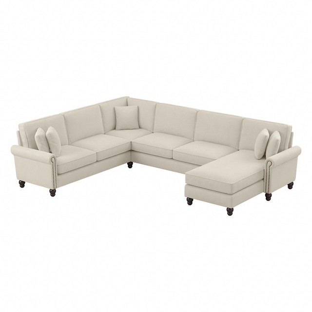 BUSH INDUSTRIES INC. Bush CVY127BCRH-03K  Furniture Coventry 128inW U-Shaped Sectional Couch With Reversible Chaise Lounge, Cream Herringbone, Standard Delivery