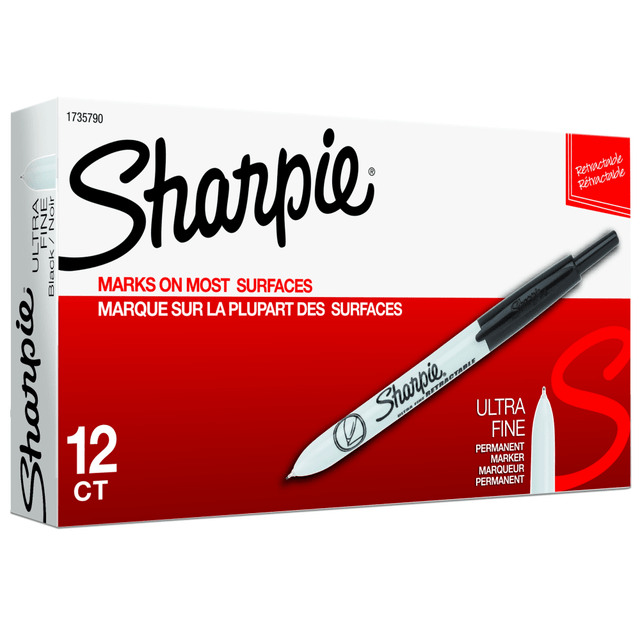 NEWELL BRANDS INC. Sharpie 563615DZ  Retractable Permanent Markers, Ultra-Fine Point, Black, Pack Of 12