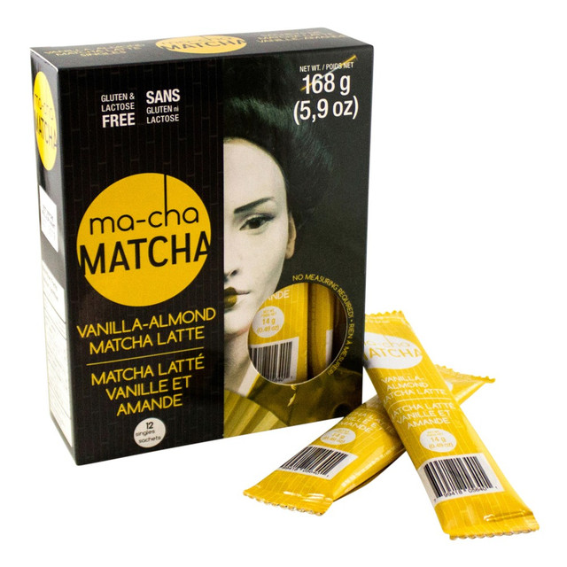 TEA SQUARED Ma-Cha 124-CS  Vanilla Almond Matcha Sticks, 5.9 Oz, 12 Per Box, Carton Of 6 Boxes