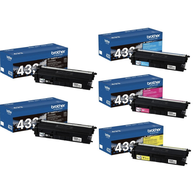 BROTHER INTL CORP TN433KKCMY-OD Brother TN433 Black; Cyan; Magenta; Yellow High Yield Toner Cartridges, Pack Of 5, TN433KKCMY-OD