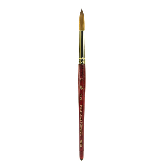 PRINCETON ARTIST BRUSH CO. 4050R-12 Princeton Series 4050 Heritage Synthetic Sable Watercolor Short-Handle Paint Brush, Size 12, Round Bristle, Sable Hair, Red