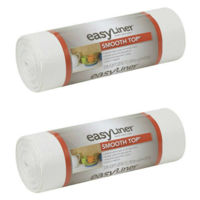 DUCK 855145X2-OD Brand 855145 Smooth Top EasyLiner Non-Adhesive Shelf And Drawer Liner, 12in x 20ft, White, Pack Of 2 Rolls DUCK 855145X2-OD Brand 855145 Smooth Top EasyLiner Non-Adhesive Shelf And Drawer Liner, 12in x 20ft, White, Pack Of 2 Rolls