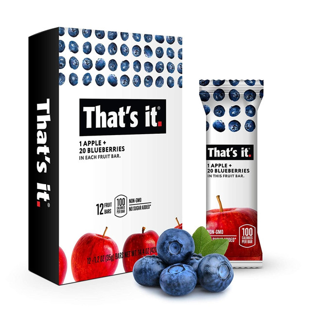 THATs IT NUTRITION, LLC 1022BL Thats It Fruit Bars, Gluten-Free Apple + Blueberry, 1.2 Oz, Pack Of 12 Bars