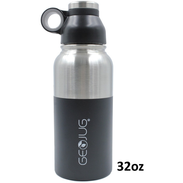 BRENTWOOD APPLIANCES, INC. G-1032BK Brentwood GeoJug G-1032BK 32oz Stainless Steel Vacuum Insulated Water Bottle, Black - 1 quart - Black, Silver - Stainless Steel