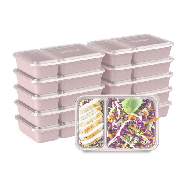 BEAR DOWN CONSULTING Bentgo BGPRP2-PK  Prep 2-Compartment Containers, 6-1/2inH x 6inW x 9inD, Pink, Pack Of 10 Containers