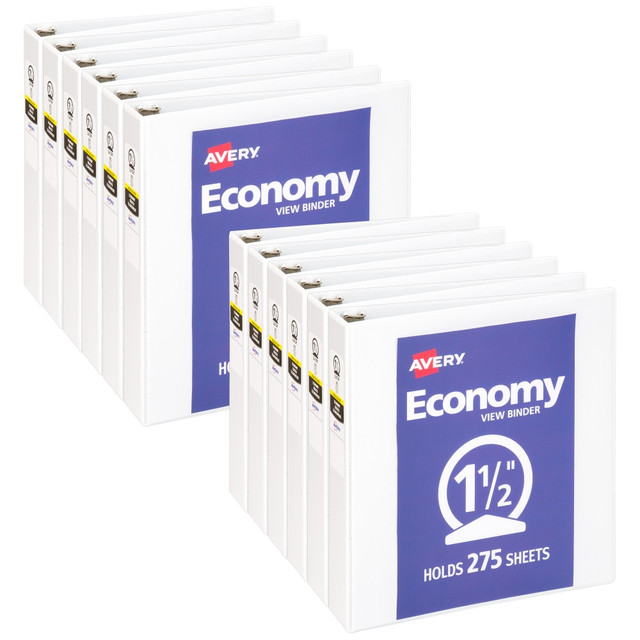 AVERY PRODUCTS CORPORATION 5726 Avery Economy View 3 Ring Binder, 1-1/2in Round Rings, White, Pack Of 12