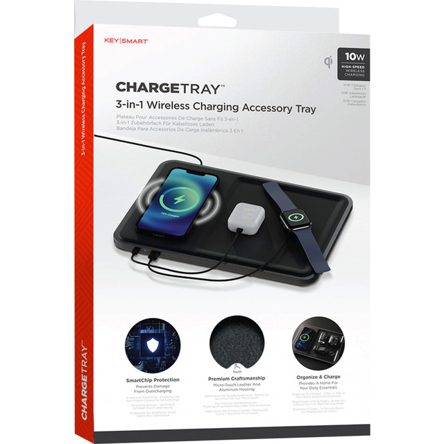 KEYSMART KS504-BLK  ChargeTray 3-in-1 Wireless Charging Accessory Tray, Black, KS504-BLK