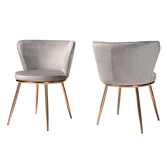 WHOLESALE INTERIORS, INC. 2721-12058 Baxton Studio Farah Dining Chairs, Gray/Rose Gold, Set Of 2 Chairs