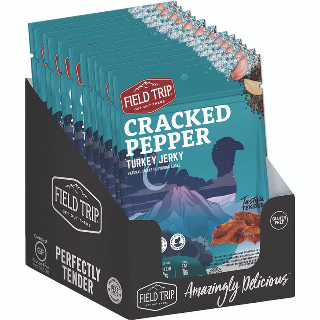 FIELD TRIP SNACKS FLD00508 Turkey Jerky, Cracked Pepper Turkey, 1 oz Bag, 12 Bags/Carton