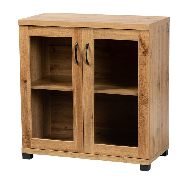 WHOLESALE INTERIORS, INC. 2721-11994 Baxton Studio Zentra 32inW 2-Door Storage Cabinet With Glass Doors, Oak Brown WHOLESALE INTERIORS, INC. 2721-11994 Baxton Studio Zentra 32inW 2-Door Storage Cabinet With Glass Doors, Oak Brown