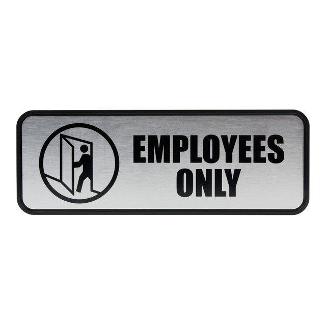 CONSOLIDATED STAMP MFG CO COSCO 98206  Brushed Metal "Employees Only" Sign, 3in x 9in, Silver