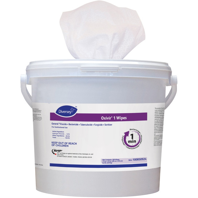 DIVERSEY 100850924 Oxivir 1 Disinfectant Wipes, 11in x 12in, 160 Wipes Per Bucket, Case Of 4 Buckets DIVERSEY 100850924 Oxivir 1 Disinfectant Wipes, 11in x 12in, 160 Wipes Per Bucket, Case Of 4 Buckets