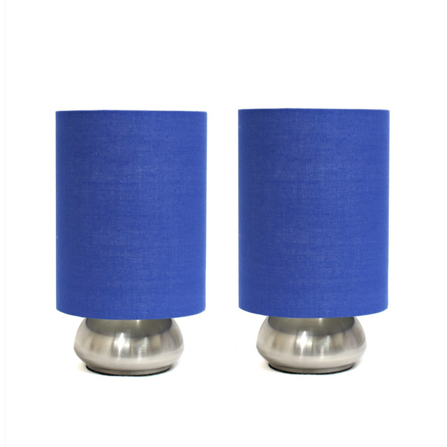 ALL THE RAGES INC LT2016-BLU-2PK Simple Designs Gemini Mini Touch Table Lamps, 9inH, Blue Shade/Brushed-Nickel Base, Set Of 2