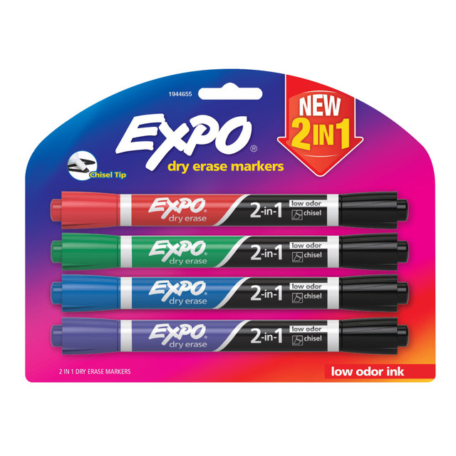 NEWELL BRANDS INC. Expo 1944655  2-in-1 Dry-Erase Markers, Chisel Tip, Assorted Ink Colors, Pack Of 4