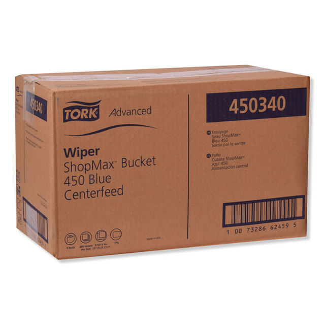 SCA TISSUE Tork® 450340 Advanced ShopMax Wiper 450, 8.5 x 10, Blue, 200/Bucket, 2 Buckets/Carton