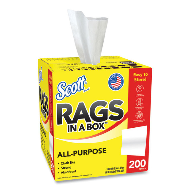 KIMBERLY CLARK Scott® 75260CT Rags in a Box, POP-UP Box, 12 x 9, White, 200/Box, 8 Boxes/Carton