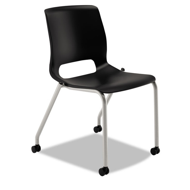 HON COMPANY MG101ON Motivate Four-Leg Stacking Chair with Plastic Seat, Supports 300 lb, 17.75" Seat Height, Onyx Seat/Back, Platinum Base, 2/CT