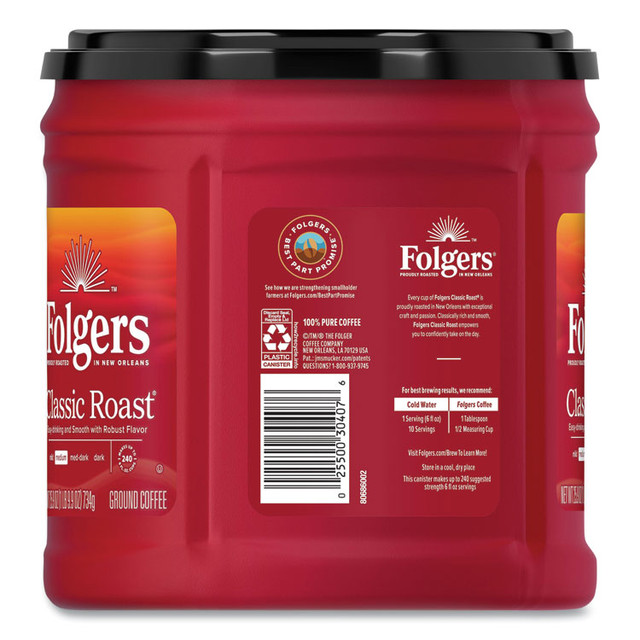 KEURIG DR PEPPER Folgers® 20421EA Coffee, Classic Roast, Ground, 25.9 oz Canister