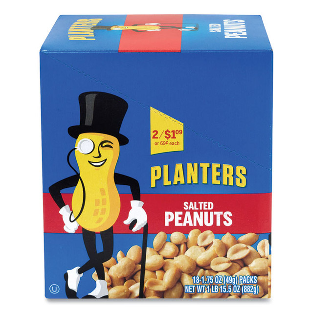 KRAFT FOODS, INC Planters® 20900627 Salted Peanuts, 1.75 oz Pack, 18 Packs/Box