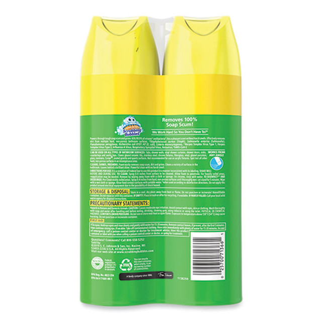 SC JOHNSON Scrubbing Bubbles® 306381 Bathroom Disinfectant Grime Fighter Aerosol, Citrus Scent, 20 oz Aerosol Can, 2/Pack