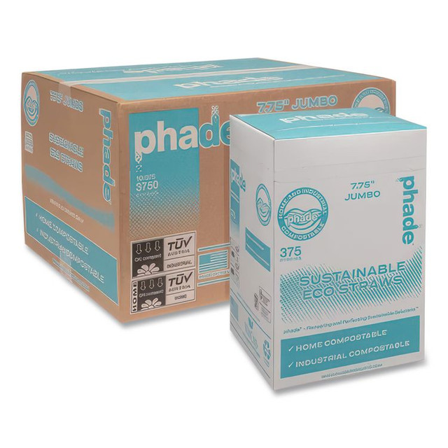 WINCUP CORPORATION phade™ 511178 Marine Biodegradable Straws, 7.75", PHA, Ocean Blue, Wrapped, 375/Box, 10 Boxes/Carton