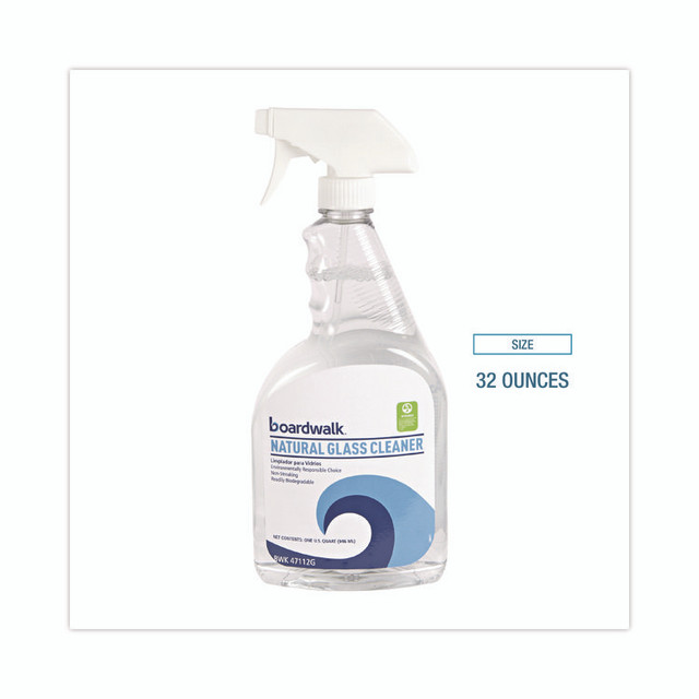 BOARDWALK 47112G Natural Glass Cleaner, Unscented, 32 oz Trigger Spray Bottle, 12/Carton