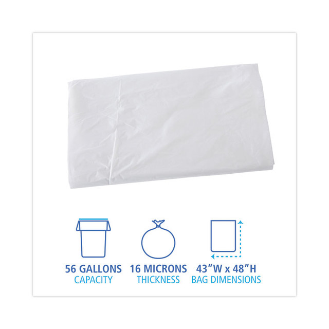 BOARDWALK H4348S High Density Industrial Can Liners Flat Pack, 56 gal, 16 mic, 43" x 48", Natural, Flat Pack, 200/Carton